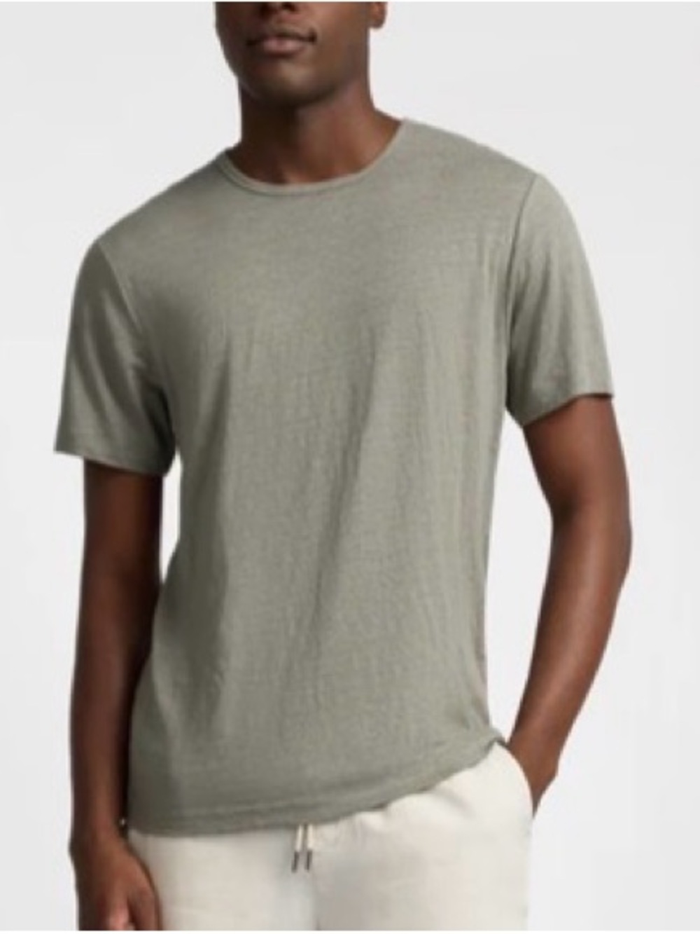 Boss Hugo Boss Lucca Men's Linen Crewneck Tee in Olive /Sage Green